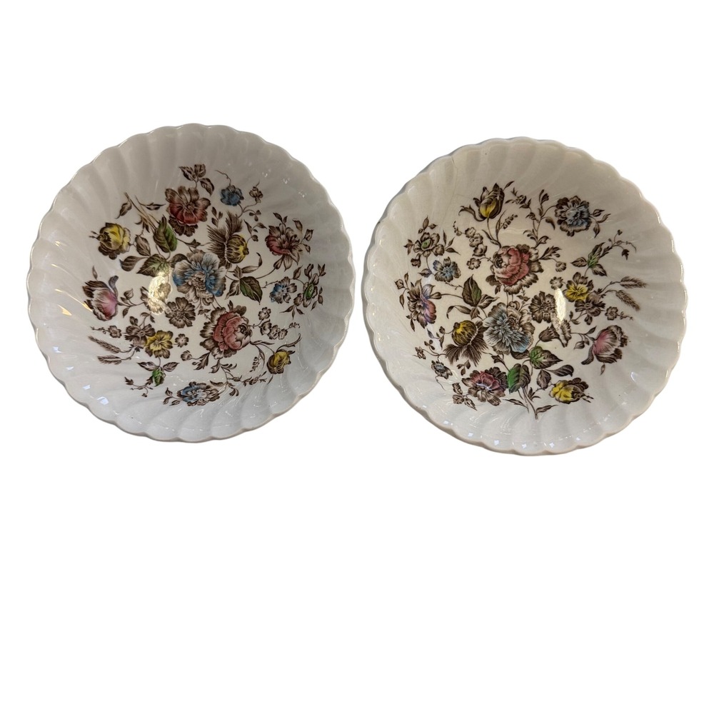 Johnson Brothers Staffordshire Bouquet Floral Ironstone Bowls Set of 2 Vintage